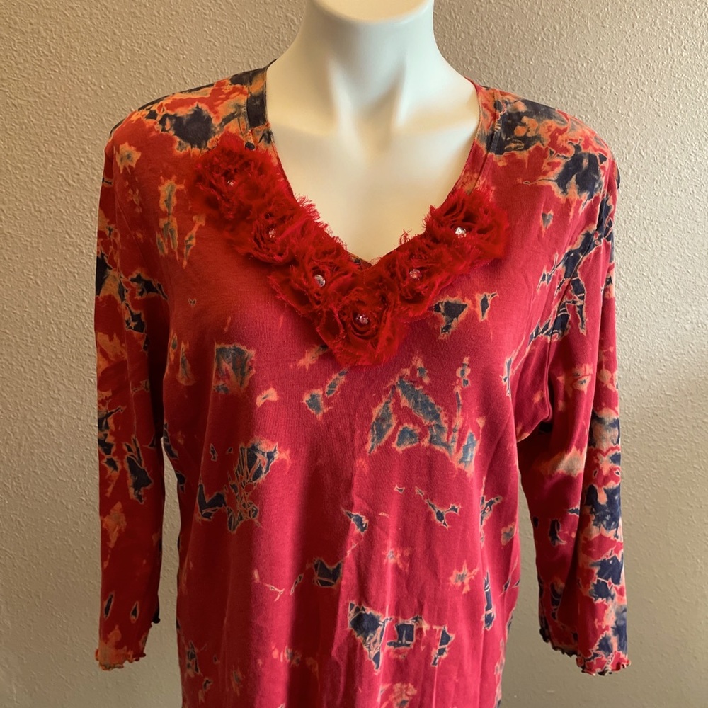 Nature Art Beaded Artsy Blouse By Lynn Yang Womens Sz 1X Vintage Loved